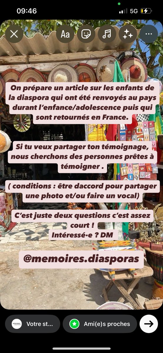Hello ! 
On cherche des profils pour un article sur les enfants de la diaspora qui ont été renvoyés dans leur pays d’origine.
Si vous êtes concerné·e ou connaissez quelqu’un écrivez-nous en DM !