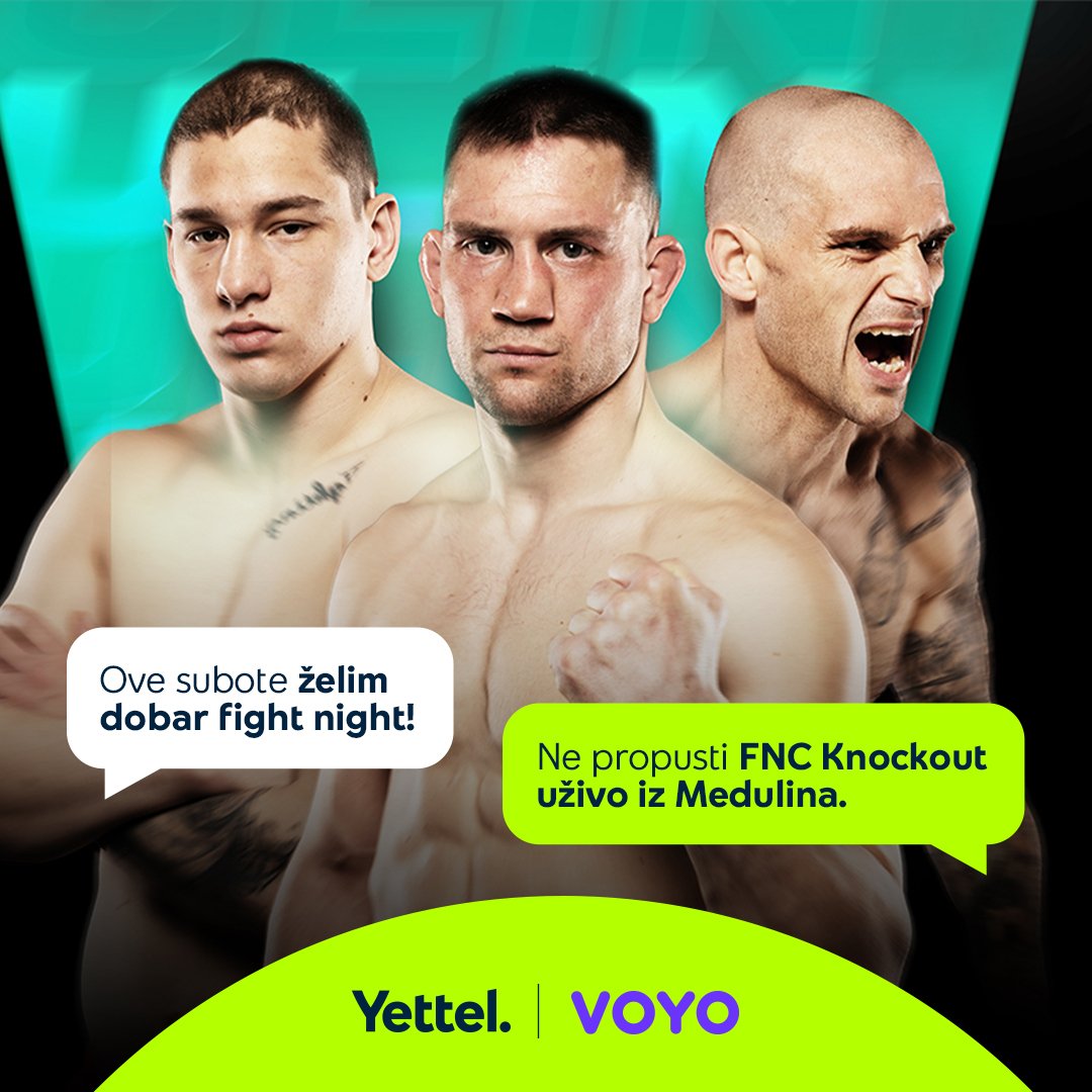 Voyo Preporuka nedelje 🟣

FNC Knockout – novi format, novi izazovi i još više neizvesnosti. 🔥
Aktiviraj Voyo u Yettel aplikaciji bez naknade uz odabrane pakete i gledaj uživo prenos novog MMA spektakla. 

👉ytl.rs/x-voyo
