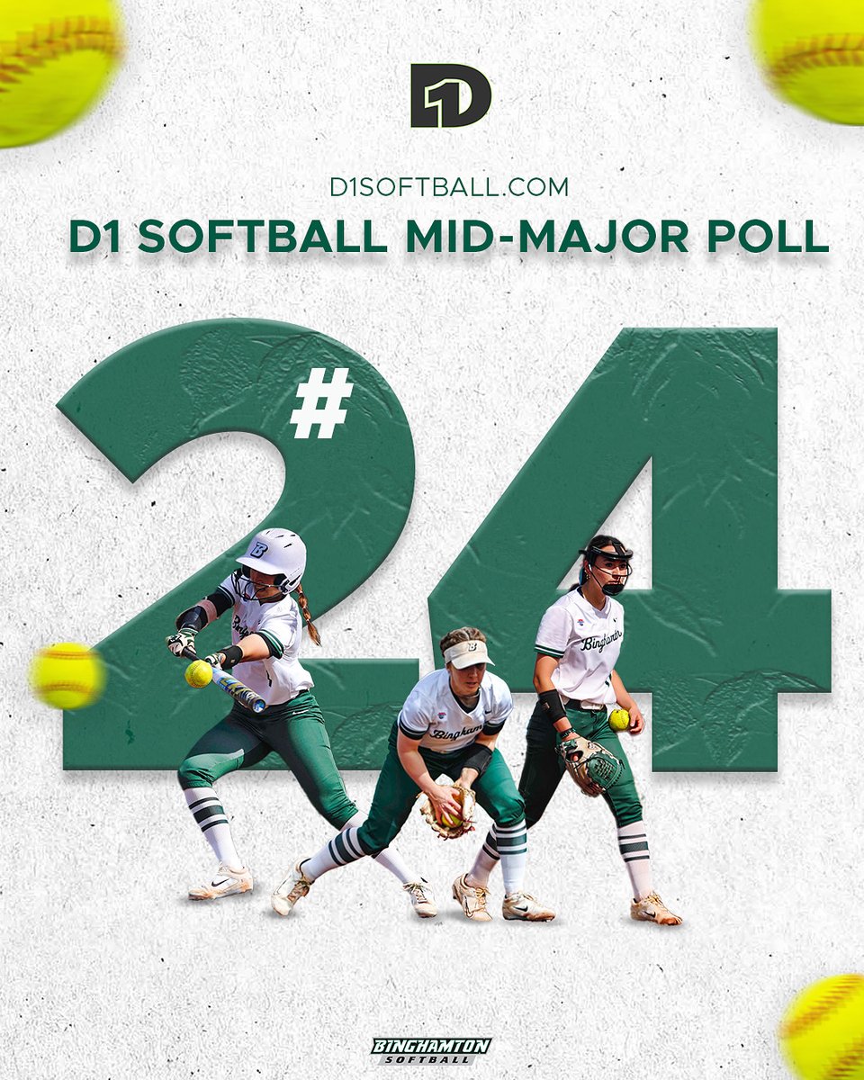 Binghamton Softball (@binghamtonsoft) on Twitter photo For the second week in a row, the Bearcats are ranked No. 24 in the <a href="/D1Softball/">D1Softball</a> Mid-Major Poll!
#ONEBinghamton #AESB For the second week in a row, the Bearcats are ranked No. 24 in the <a href="/D1Softball/">D1Softball</a> Mid-Major Poll!
#ONEBinghamton #AESB