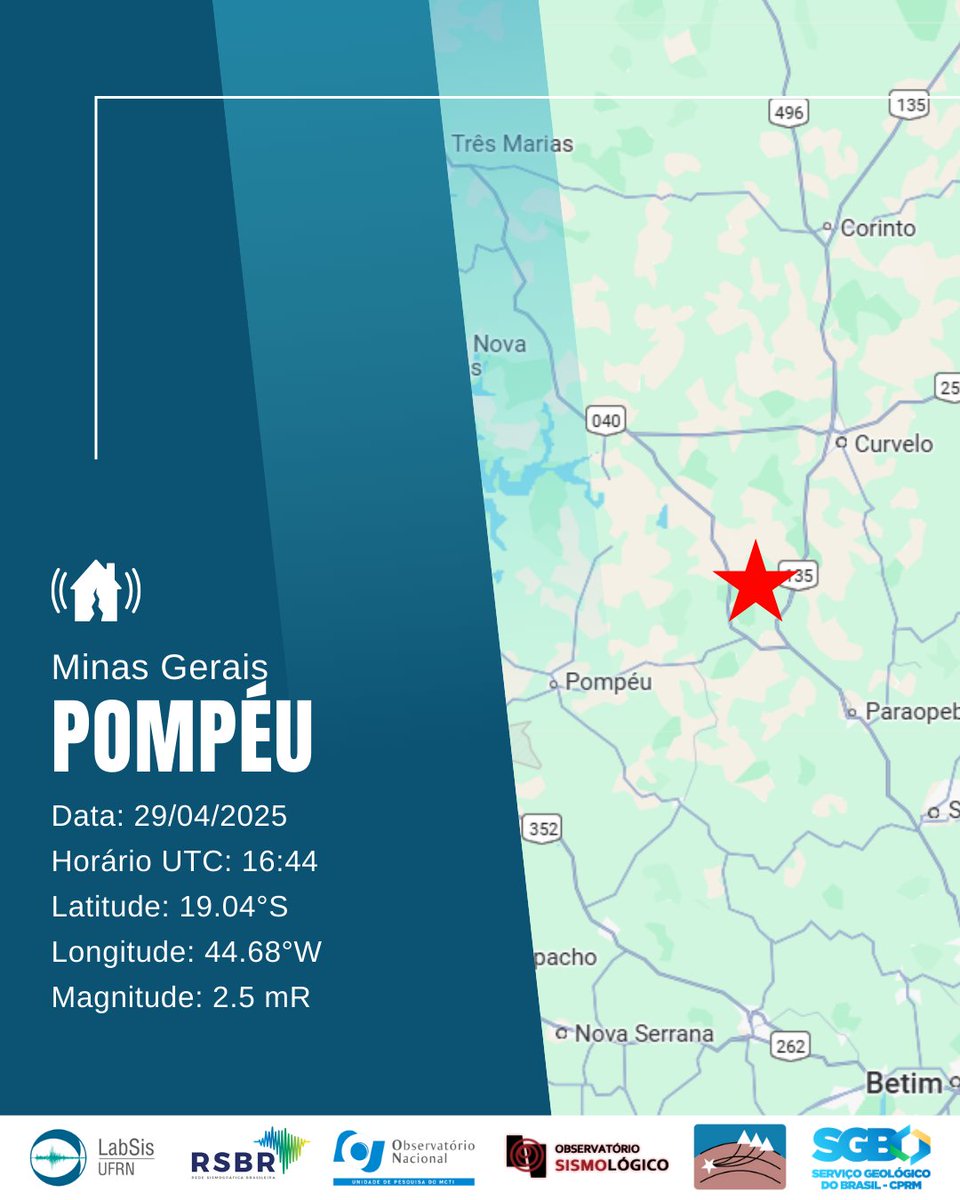 TERREMOTO EM POMPÉU/MG

Data: 29/04/2025
Horário UTC: 16:44
Latitude: 19.04°S
Longitude: 44.68°W
Magnitude: 2.5 mR

Mais informações em nosso site (link na bio).