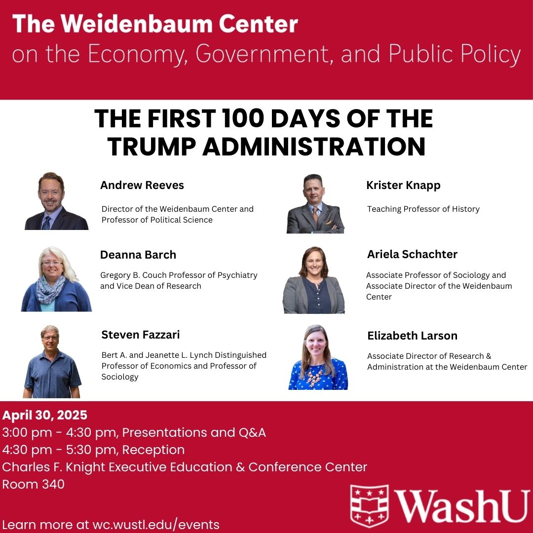 Weidenbaum Center (@weidenbaumcentr) on Twitter photo 📢 Event Update: SOLD OUT!! The Weidenbaum Center's panel discussion, The First 100 Days of the Trump Administration, scheduled for today has reached full capacity. Thank you to everyone who registered!
‼️ You can still be added to the waitlist: weidenbaumcenter@wustl.edu 📢 Event Update: SOLD OUT!! The Weidenbaum Center's panel discussion, The First 100 Days of the Trump Administration, scheduled for today has reached full capacity. Thank you to everyone who registered!
‼️ You can still be added to the waitlist: weidenbaumcenter@wustl.edu