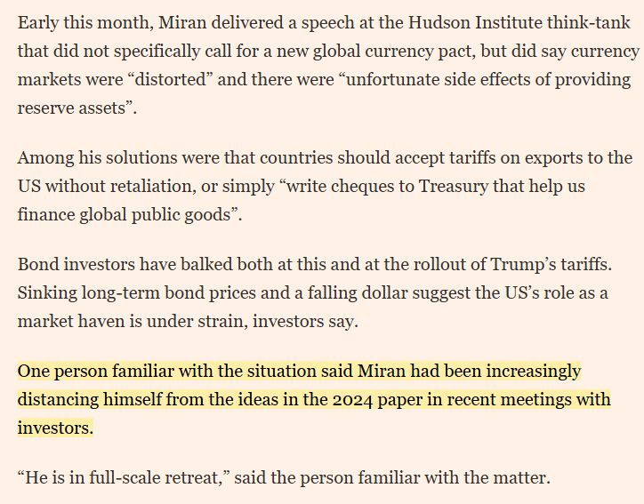 "incoherent”

"out of his depth"

“[Miran] got questions and that’s when it fell apart... When you’re with an audience that knows a lot, the talking points are taken apart pretty quickly.”

"He is in full-scale retreat"
ft.com/content/a81532…