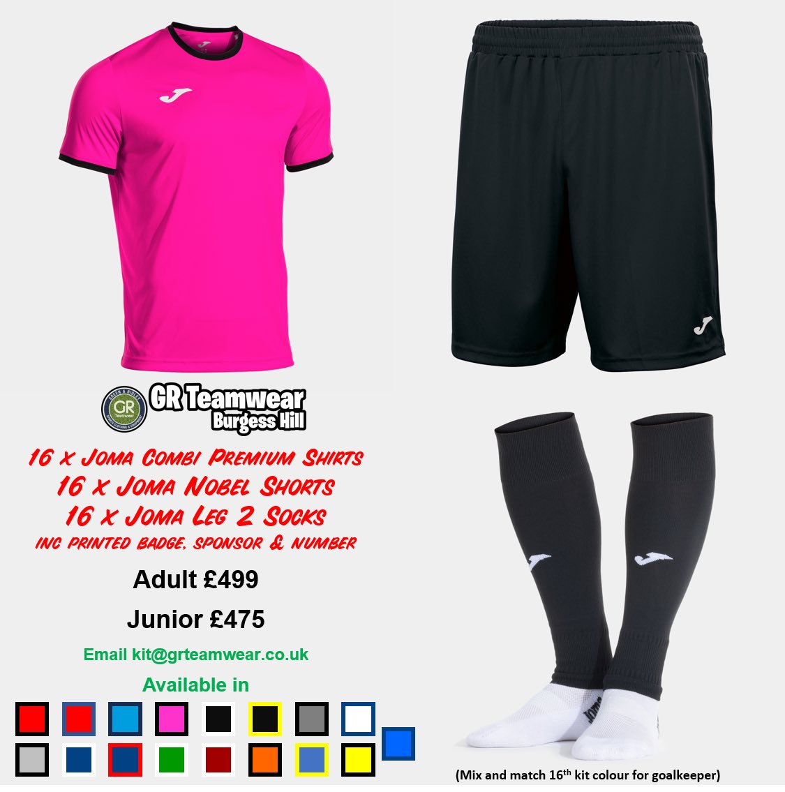 GR Teamwear (@grteamwear) on Twitter photo ๐ข SPECIAL OFFER | Full team kit - 16 sets - for just ยฃ499!
๐จ 17 colour shirts to pick from!
๐ง Email kit@grteamwear.co.uk to order! ๐ข SPECIAL OFFER | Full team kit - 16 sets - for just ยฃ499!
๐จ 17 colour shirts to pick from!
๐ง Email kit@grteamwear.co.uk to order!
