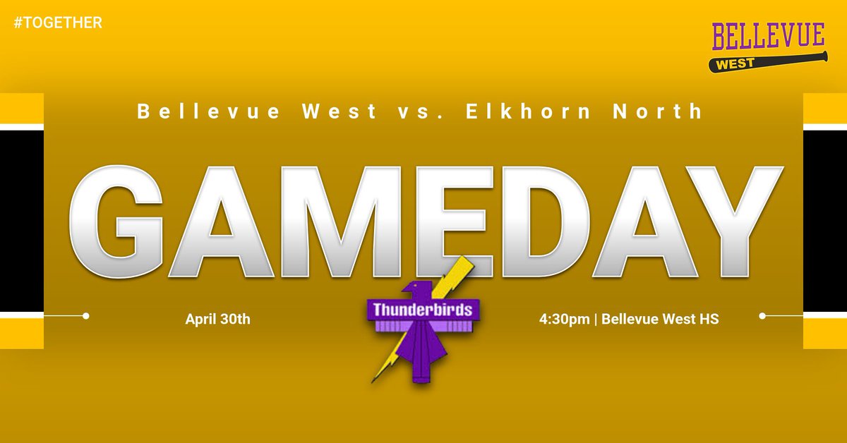 Game 15
Bellevue West Thunderbirds vs. Elkhorn North
🗓️April 30th
⏰4:30pm
📍Bellevue West HS
#TOGETHER