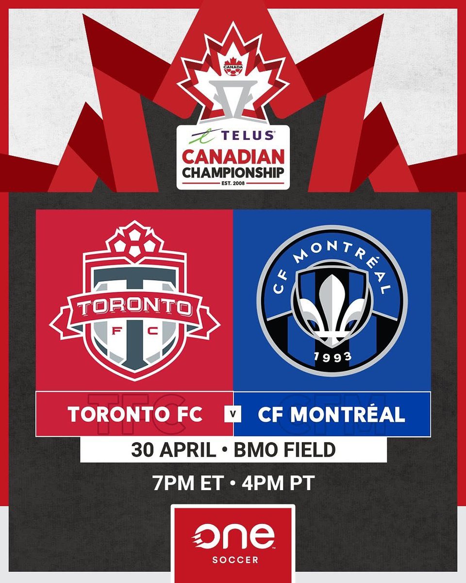 It’s Canadian Championship Match Day! 🇨🇦 

Toronto FC host CF Montréal at 7pm ET ⏰ 

⚽️ Toronto FC (-120)
⚽️ CF Montreal (+270)
⚽️ Draw (+255)

#CanChamp odds ▶️ b99ca.com/TwitterON