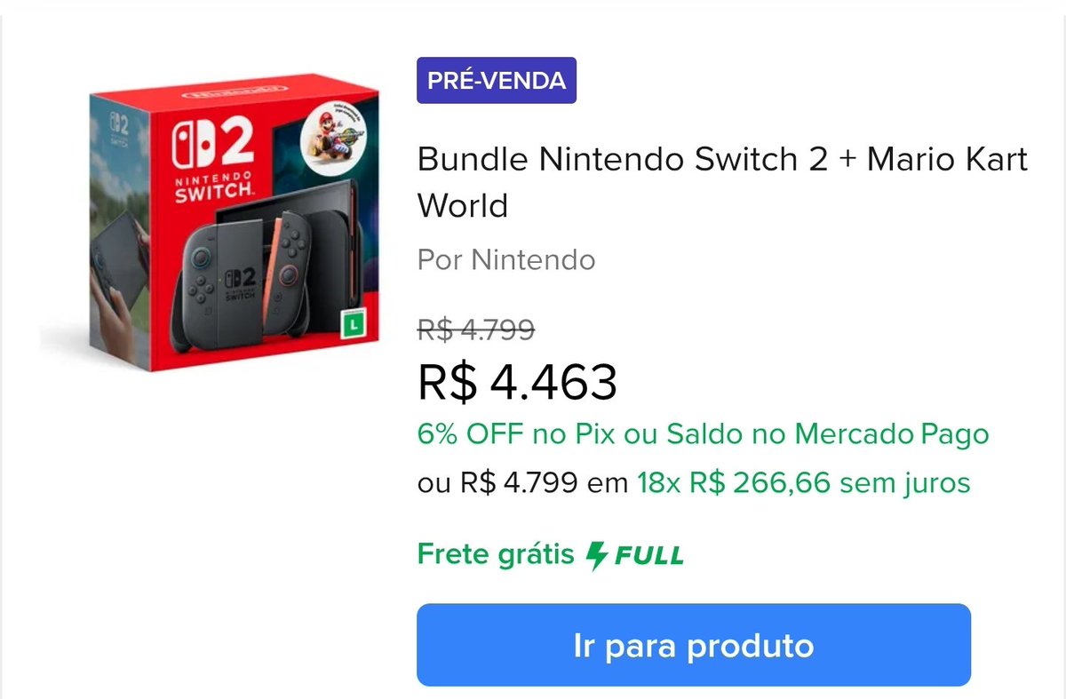 SaveDropGames's tweet image. 🚨NOVO DESCONTO de R$300! MercadoLivre adicionou desconto no Nintendo Switch 2 para pagar a vista ou caso pague com parte no mercado pago.
mercadolivre.com/sec/14gg7wD

Até 18x!