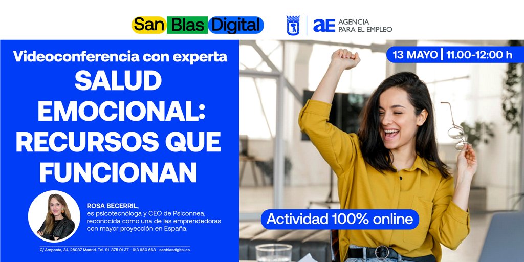 Videoconferencia con experta: “Salud emocional y empleo: Recursos que funcionan” (100% online)

⬇️Inscríbete para asistir online aquí ⬇️

 sanblasdigital.es/actividad/vide…