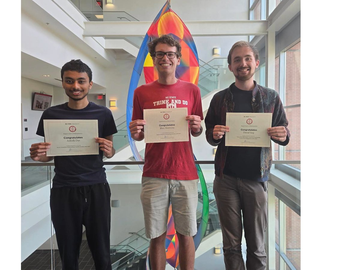 Congratulations to the following students for being awarded our undergraduate Senior awards. Ashish Das, Blan Morrison and David Sieg.  Not pictured: Harmony Templon and Shannon Jenkins.