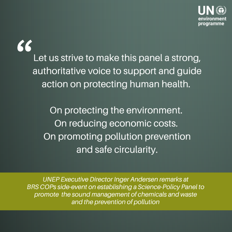 UNEP's tweet photo. As pollution, waste, and chemical exposure continue to escalate, the need for science to guide action and policy is more urgent than ever.
At #BRSCOPs, @andersen_inger outlines what’s at stake and what’s possible with a new science-policy body to help #BeatPollution.
https://t.co/y6xU7yH835