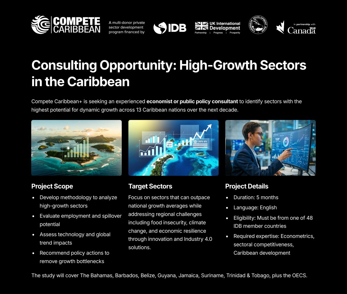 Consulting Opportunity: Identifying High-Growth Sectors in the Caribbean 🌍📈
Deadline: May 9th

Download TOR &amp; Application Instructions: lnkd.in/erM44uj4
