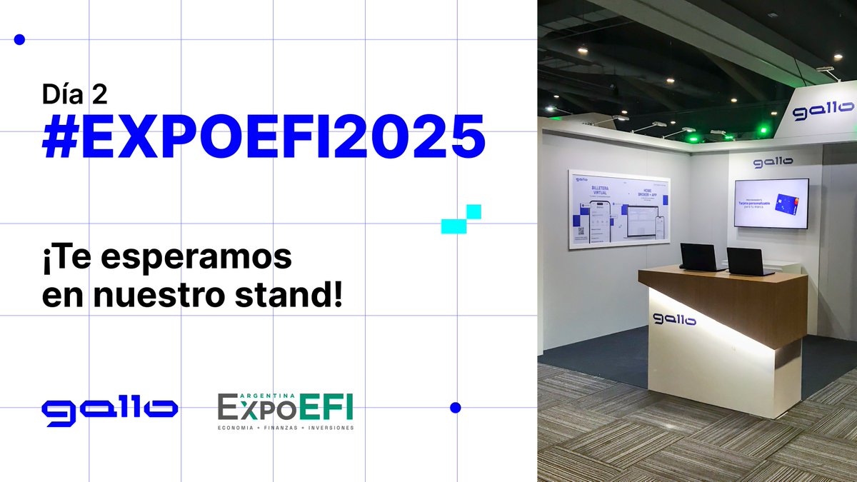 ¡Segundo día en #ExpoEFI2025!🦾

Visítanos en nuestro stand  para conocer nuestras soluciones tecnológicas. 🚀

#GalloFintech #Economia #Finanzas #Inversiones