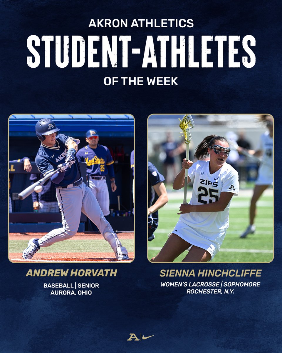 Akron Zips Athletics (@akronzips) on Twitter photo 👏 Congrats to Akron Zips SAOTW <a href="/ZipsBB/">Akron Zips Baseball</a> Andrew Horvath & <a href="/ZipsWLAX/">Zips W Lacrosse</a> Sienna Hinchcliffe.
Horvath led the Zips with a .421 BA - 8️⃣ H, 6️⃣ RBI, 2️⃣ 2B, 3B & HR. Hinchcliffe led a 2nd half comeback for Akron's first MAC regular season title, scored 3️⃣-of-6️⃣ goals in 2nd half
#GoZips🦘 👏 Congrats to Akron Zips SAOTW <a href="/ZipsBB/">Akron Zips Baseball</a> Andrew Horvath & <a href="/ZipsWLAX/">Zips W Lacrosse</a> Sienna Hinchcliffe.
Horvath led the Zips with a .421 BA - 8️⃣ H, 6️⃣ RBI, 2️⃣ 2B, 3B & HR. Hinchcliffe led a 2nd half comeback for Akron's first MAC regular season title, scored 3️⃣-of-6️⃣ goals in 2nd half
#GoZips🦘