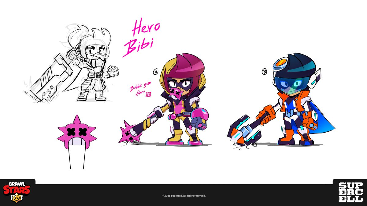 Some sketches I did for Justice Smasher Bibi! #BrawlStars