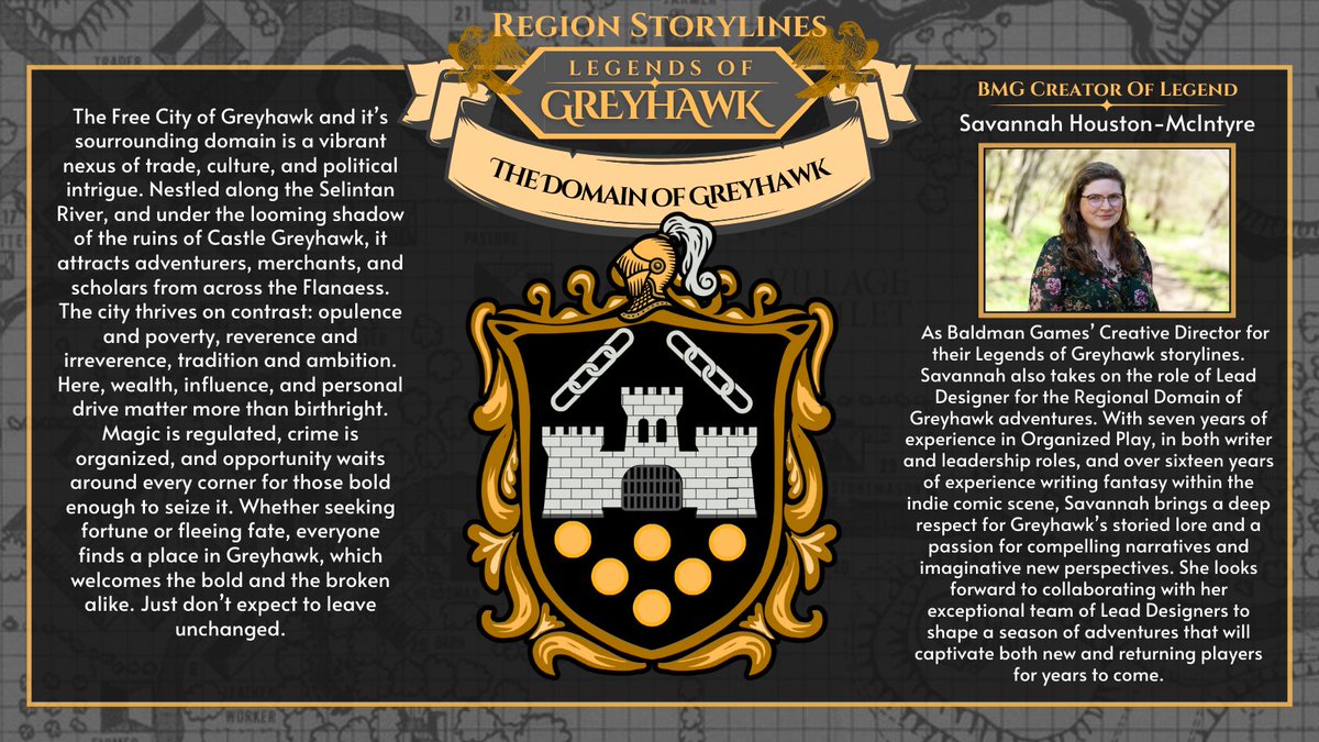 BMG presents The Domain of Greyhawk, first region for storylines in <a href="/Wizards_DnD/">Dungeons & Dragons</a> #LegendsofGreyhawk, premiering at <a href="/Gen_Con/">Gen Con</a> 2025. Follow for news and all things #LOG in the coming weeks! Remember special preview games will be making stops at <a href="/pax/">PAX</a> <a href="/gameconcanada/">GameConCanada</a> and <a href="/originsgames/">Origins Game Fair</a>.