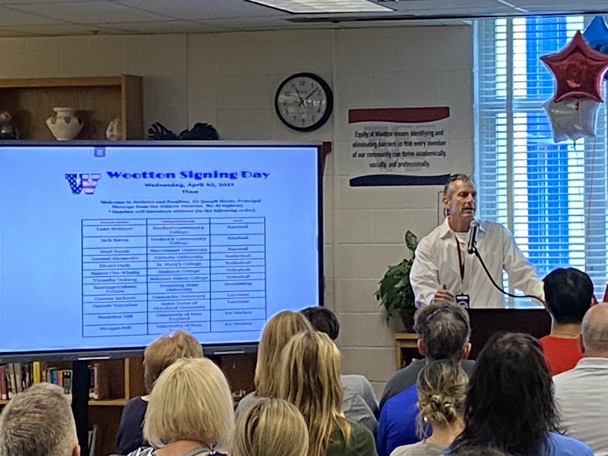 LearnerDSLI's tweet image. A lot of awesomeness occurring at Wootton during lunch today. Signing Day for 12 senior athletes and a Ted Talk on effective co-teaching models! Thank you Mr. Lightsey and Ms. Jones! @woottonpatriots @TSWAthletics @MCPSAthletics