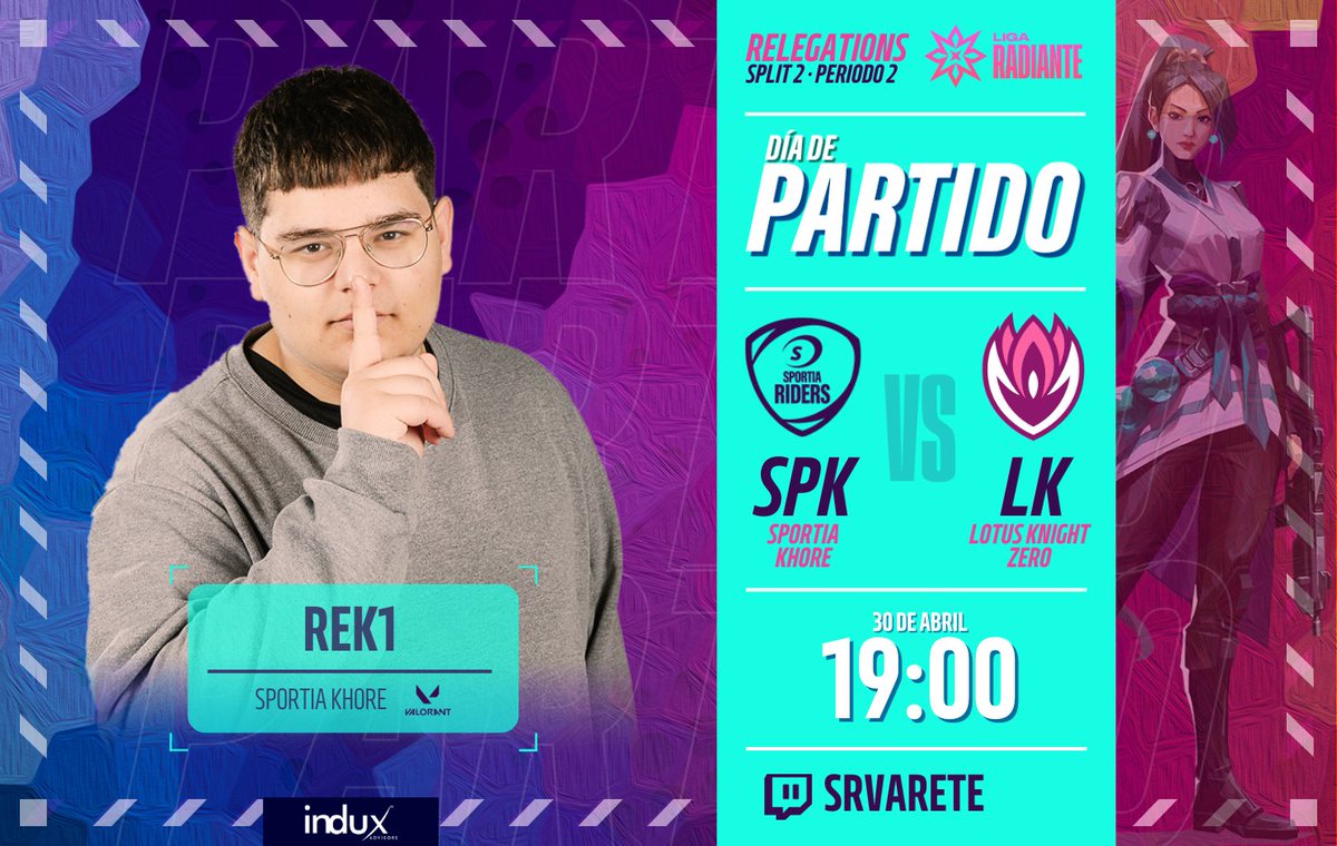 KHORE GAMING x SPORTIA RIDERS (@sportiariders) on Twitter photo 𝙍𝙚𝙡𝙚𝙜𝙖𝙩𝙞𝙤𝙣𝙨 🔜 𝙇𝙍
Llegó la hora de la verdad, demostremos todo lo que nos hemos esforzado para llegar hasta aquí 😤
🏆 <a href="/TormentaVALes/">Circuito Tormenta | VALORANT</a>
🆚 <a href="/LotusKnights/">Lotus Knights: ZERO</a>
En el canal de <a href="/SrVarete/">MT SrVarete 🎙️</a> a partir de las 19:00 -> twitchtv/srvarete 📺
#SPKWin 💙 𝙍𝙚𝙡𝙚𝙜𝙖𝙩𝙞𝙤𝙣𝙨 🔜 𝙇𝙍
Llegó la hora de la verdad, demostremos todo lo que nos hemos esforzado para llegar hasta aquí 😤
🏆 <a href="/TormentaVALes/">Circuito Tormenta | VALORANT</a>
🆚 <a href="/LotusKnights/">Lotus Knights: ZERO</a>
En el canal de <a href="/SrVarete/">MT SrVarete 🎙️</a> a partir de las 19:00 -> twitchtv/srvarete 📺
#SPKWin 💙