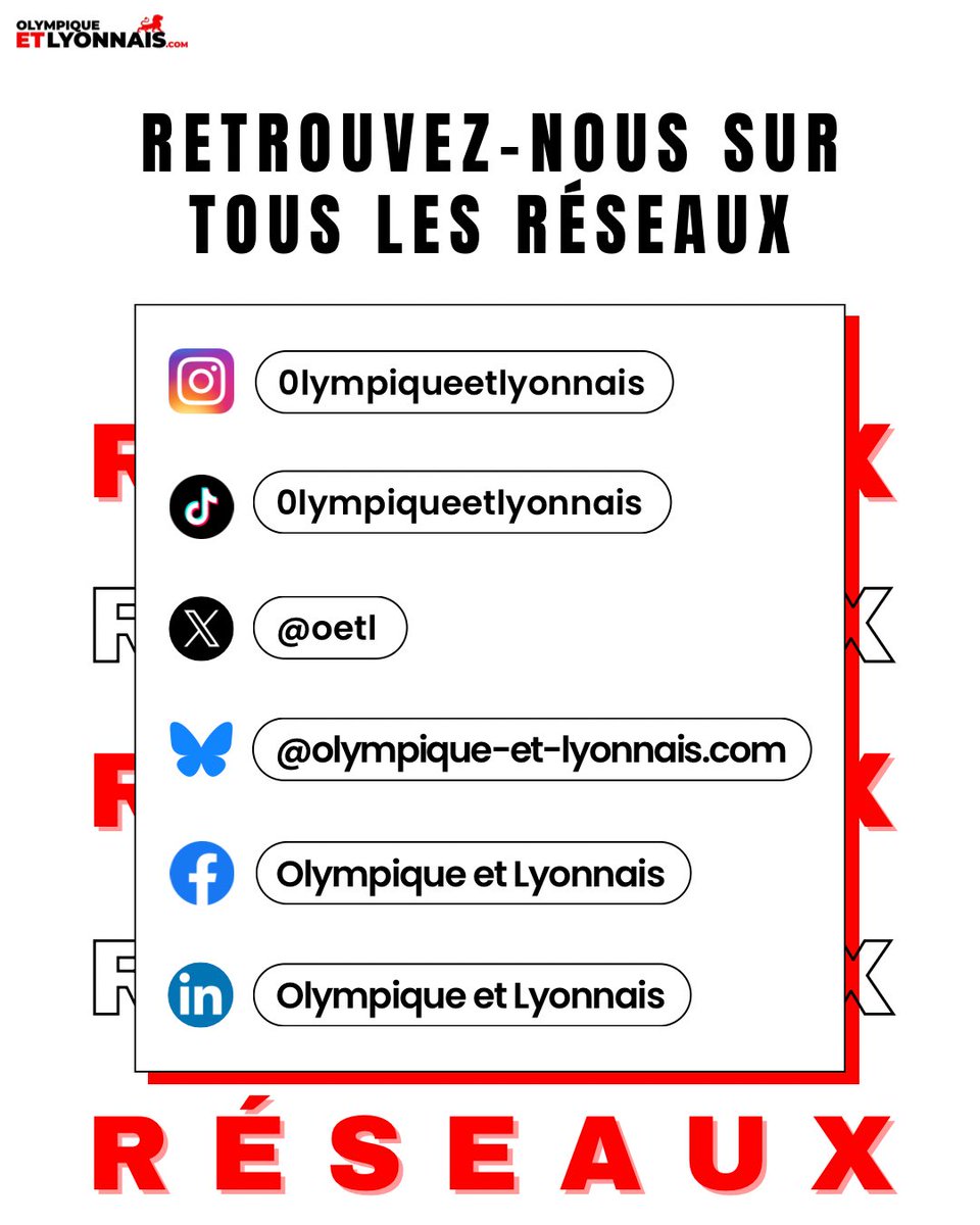 oetl's tweet photo. Un rรฉcap de tous nos rรฉseaux ๐
Notamment Tiktok et Instagram sur lesquels nous venons de nous lancer !
Nโhรฉsitez pas ร nous suivre partout ๐๐ผ
#oetl #Instagram #TikTok #Facebook #mediafoot #BlueskySocial #OL https://t.co/98Mx2tGm0O