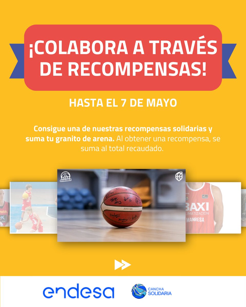 ¡Últimos 7 días para colaborar en #CanchaSolidaria ⛹️‍♀️!

Contribuye a través de una donación o de recompensas. Con vuestro apoyo podrán financiar la participación de niñ<a href="/s/">『S』</a> afectados por la DANA en el Campus de Baloncesto de <a href="/MARIAPINATOLOSA/">Maria Pina Tolosa</a> 🏀

💻 𝗜𝗡𝗙𝗢 bit.ly/4iHirVs