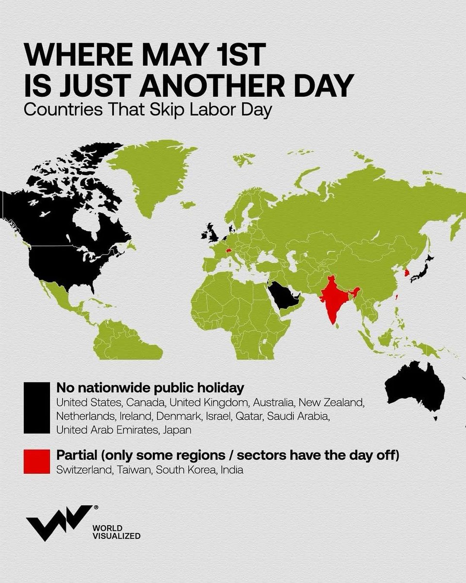 Countries that skip the International Labor Day (May 1)
