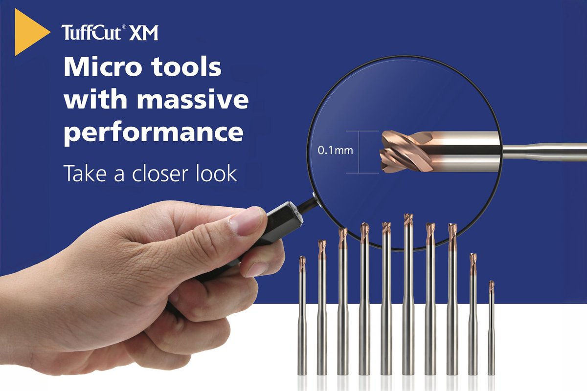 TurnerTools's tweet image. Take a close look at our XM micro end mills.
With diameters from just 0.1mm to 6mm, our TuffCut® XM high performance micro-end mills deliver precision machining on a range of ISO materials from steel &amp;amp;hardened steel through to titanium and stainless steel. bit.ly/47KgS4k