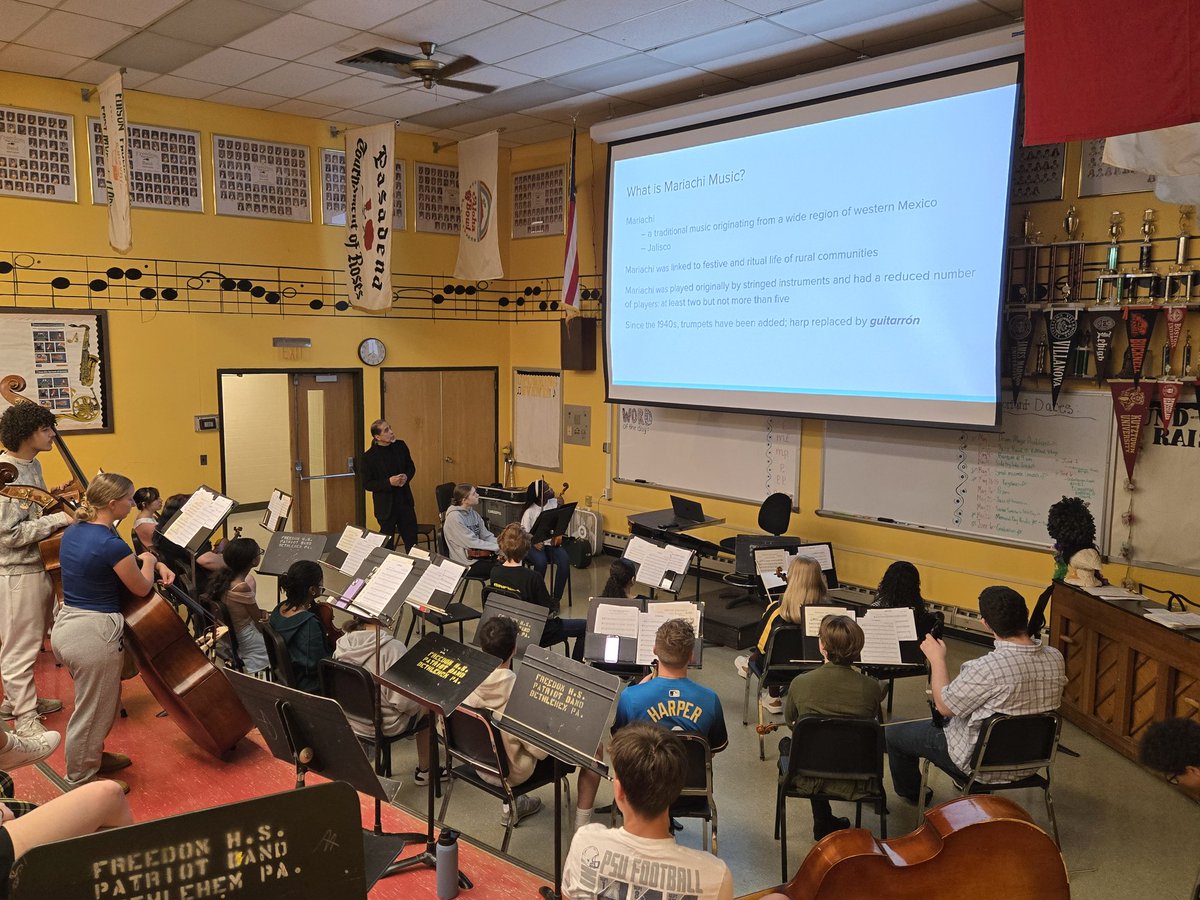 PateBand's tweet photo. Thank you to Dr. Jorge Torres from @LafCol for coming and talking with our students about the musical traditions of Mexico to help prepare our String Ensemble for our concert on May 9th!
#BasdArts #Mariachi https://t.co/J1jdmjwsO0