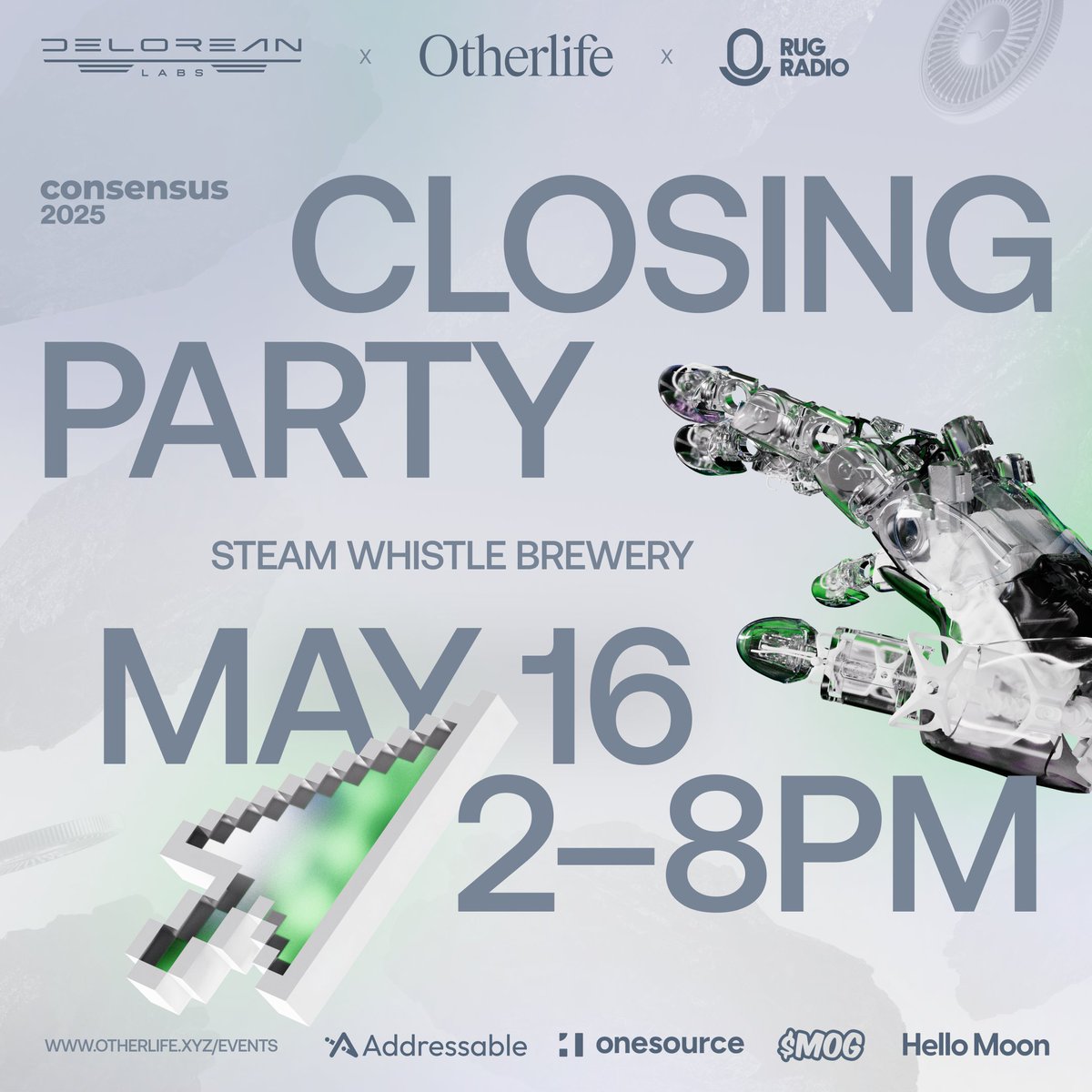 Otherlife (@otherlifexyz) on Twitter photo Join us for an official <a href="/CoinDesk/">CoinDesk</a> Consensus Toronto 2025 event!
Expect DJs, food, an open bar, and great conversation with top minds in blockchain, Web3, and AI.
<a href="/DeLoreanlabs/">DeLorean Labs</a> <a href="/RugRadio/">Rug Radio</a> <a href="/addressableid/">Addressable 🎯</a> <a href="/_onesource/">OneSource</a> <a href="/mogcoin/">MOG COIN</a> <a href="/HelloMoon_io/">Hello Moon</a>
RSVP - otherlife.xyz/events Join us for an official <a href="/CoinDesk/">CoinDesk</a> Consensus Toronto 2025 event!
Expect DJs, food, an open bar, and great conversation with top minds in blockchain, Web3, and AI.
<a href="/DeLoreanlabs/">DeLorean Labs</a> <a href="/RugRadio/">Rug Radio</a> <a href="/addressableid/">Addressable 🎯</a> <a href="/_onesource/">OneSource</a> <a href="/mogcoin/">MOG COIN</a> <a href="/HelloMoon_io/">Hello Moon</a>
RSVP - otherlife.xyz/events