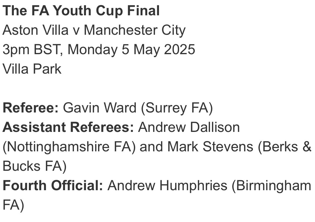 Congratulations to BBFA Match Official Mark Stevens, who has been appointed as Assistant Referee to the FA Youth Cup Final on Monday 5th May at Villa Park. Congrats, Mark! ⚽️👏
#BBFAReferees