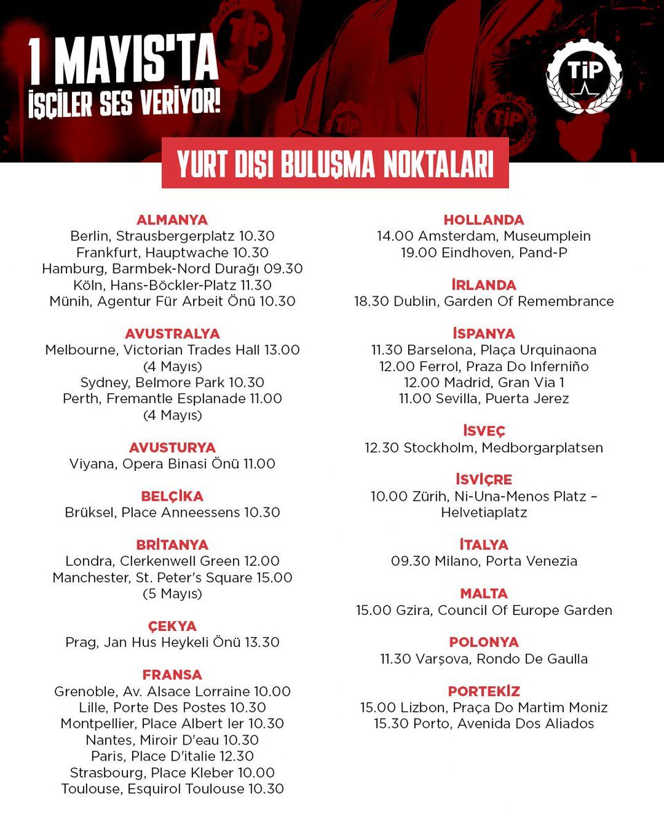 Bugünü ve yarınları kazanmak için 1 Mayıs'ta işçiler ses veriyor!

Türkiye'de ve yurt dışında partimizin yarınki buluşma noktaları: