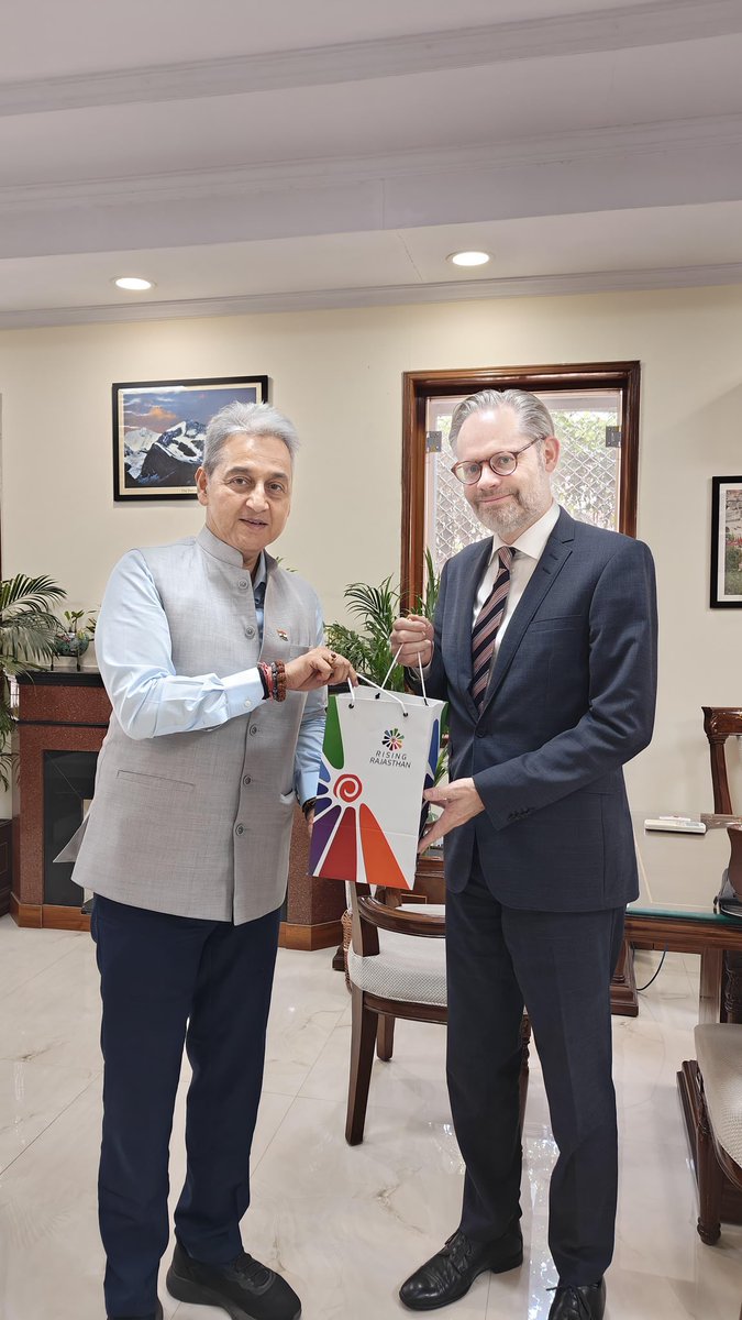 DenmarkinIndia's tweet photo. Pleasure meeting Mr. Sudhansh Pant, Chief Secretary of #Rajasthan, for a good discussion on #Denmark’s cooperation with this important State. We talked about RE and the Danish Investment Fund #IFU’s 150 million Euro investment in a solar power plant with #ACME and @UNOPS_India 🇩🇰🇮🇳 @RajCMO