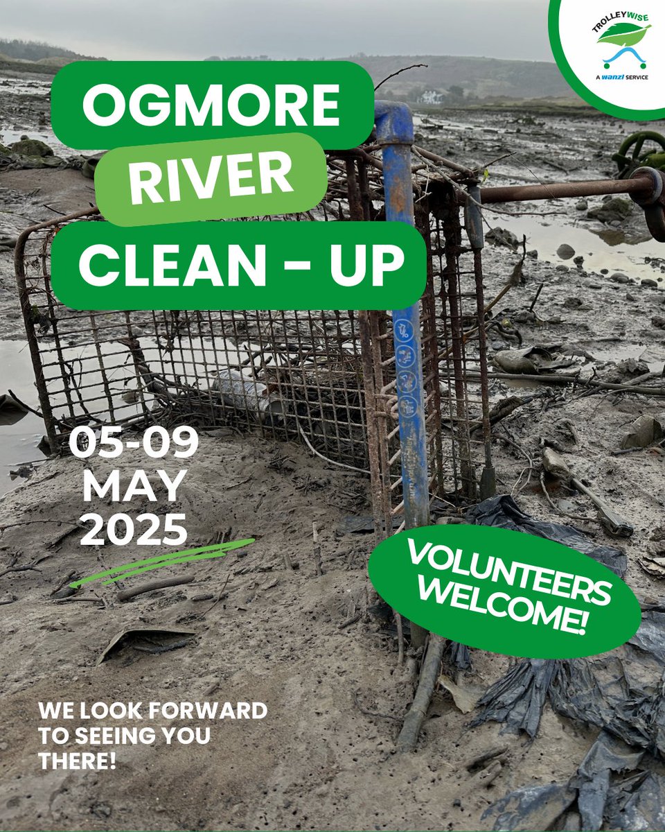 Trolleywise's tweet image. 🚮🌿 Join Trolleywise at the Ogmore River Clean event, May 5-9, 2025! We're teaming up with 90+ organizations to tackle waste and promote environmental responsibility. 🌊 Help us clear rubbish and recover abandoned trolleys. 📍 Ogmore River ⏰ 7 AM start. Let's make an impact!
