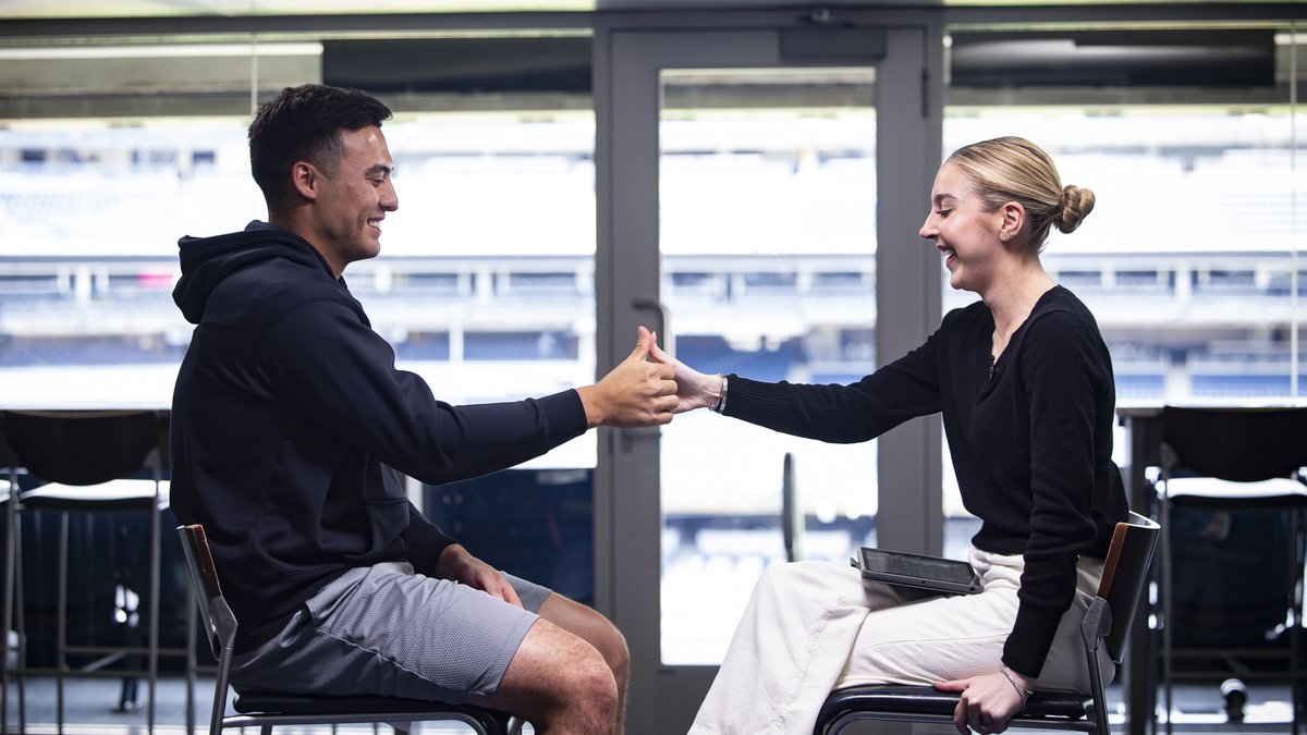 YESNetwork's tweet photo. Returning May 14: The Story of My Number! Host Gracie Cashman is back &amp; speaking to more star athletes about their careers while using numbers to mark significant points in their journeys. Anthony Volpe leads off the new season! Read more: https://t.co/Hx3Hyee2ZI @weareclickon https://t.co/lpVxExSDjJ