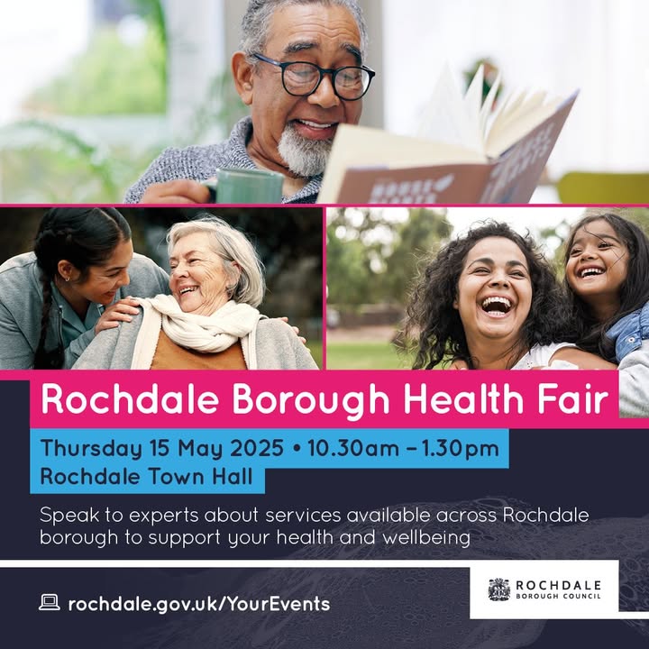 Excited to share we’ll be at the Rochdale Borough Health Fair on 15th May! 🙌
With 50+ local services, patients can take charge of their health.
No need to book—just head to the town hall and our friendly staff will guide you. 🤗💜