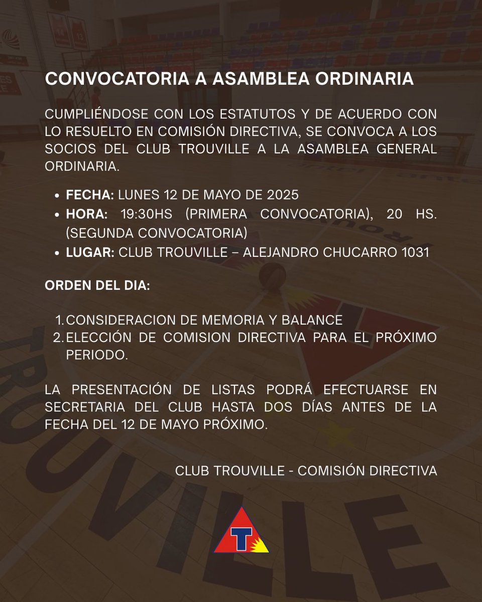 🚩 #COMUNICADO

Convocatoria a asamblea ordinaria el próximo lunes 12 de mayo.