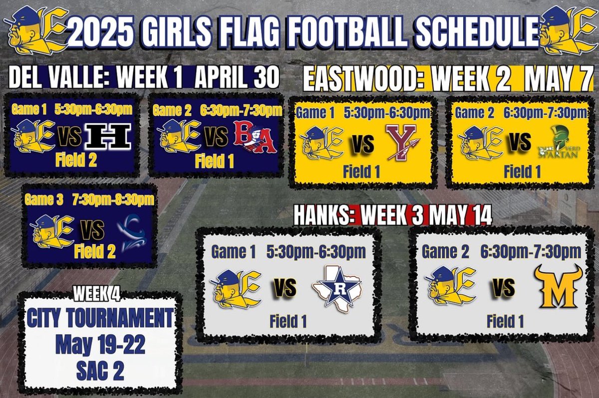 PPerales (@ms_pperales) on Twitter photo Today is THE day! πππ
The FIRST-ever Girls Flag Football season! Letβs Go Troop!
<a href="/CoachJaimeE_Hdz/">Jaime Hernandez</a> <a href="/EHSCoachLopez/">Julio Lopez</a> <a href="/EastwoodHQ/">Eastwood High School</a> <a href="/EastwoodKnolls/">Eastwood Knolls ππ</a> Today is THE day! πππ
The FIRST-ever Girls Flag Football season! Letβs Go Troop!
<a href="/CoachJaimeE_Hdz/">Jaime Hernandez</a> <a href="/EHSCoachLopez/">Julio Lopez</a> <a href="/EastwoodHQ/">Eastwood High School</a> <a href="/EastwoodKnolls/">Eastwood Knolls ππ</a>