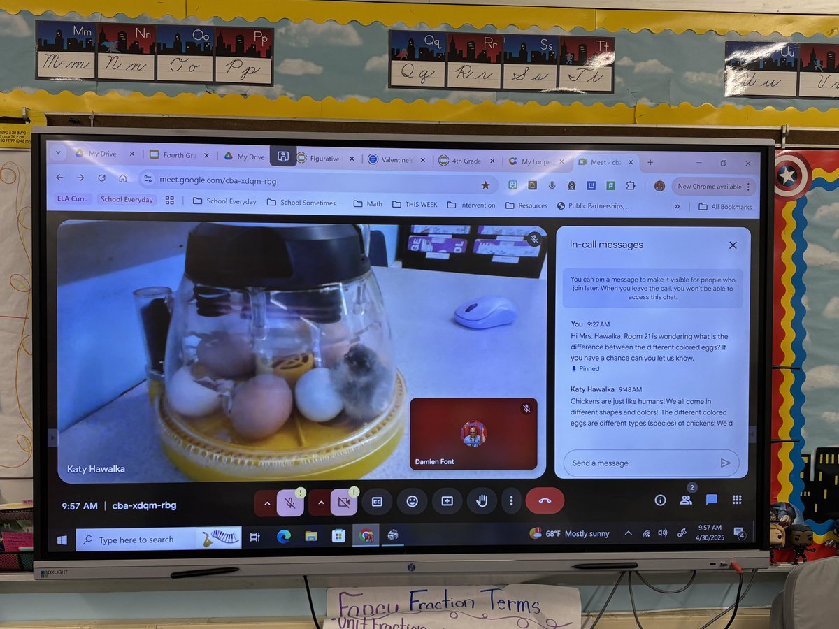 #MVSRoom21 writers checking in on the live stream hatching of Mrs. Hawalka’s Class chicken hatching. So very cool and kudos to Mrs Hawalka for sharing the experience. <a href="/MTPSPrincipal/">David Whitman</a>