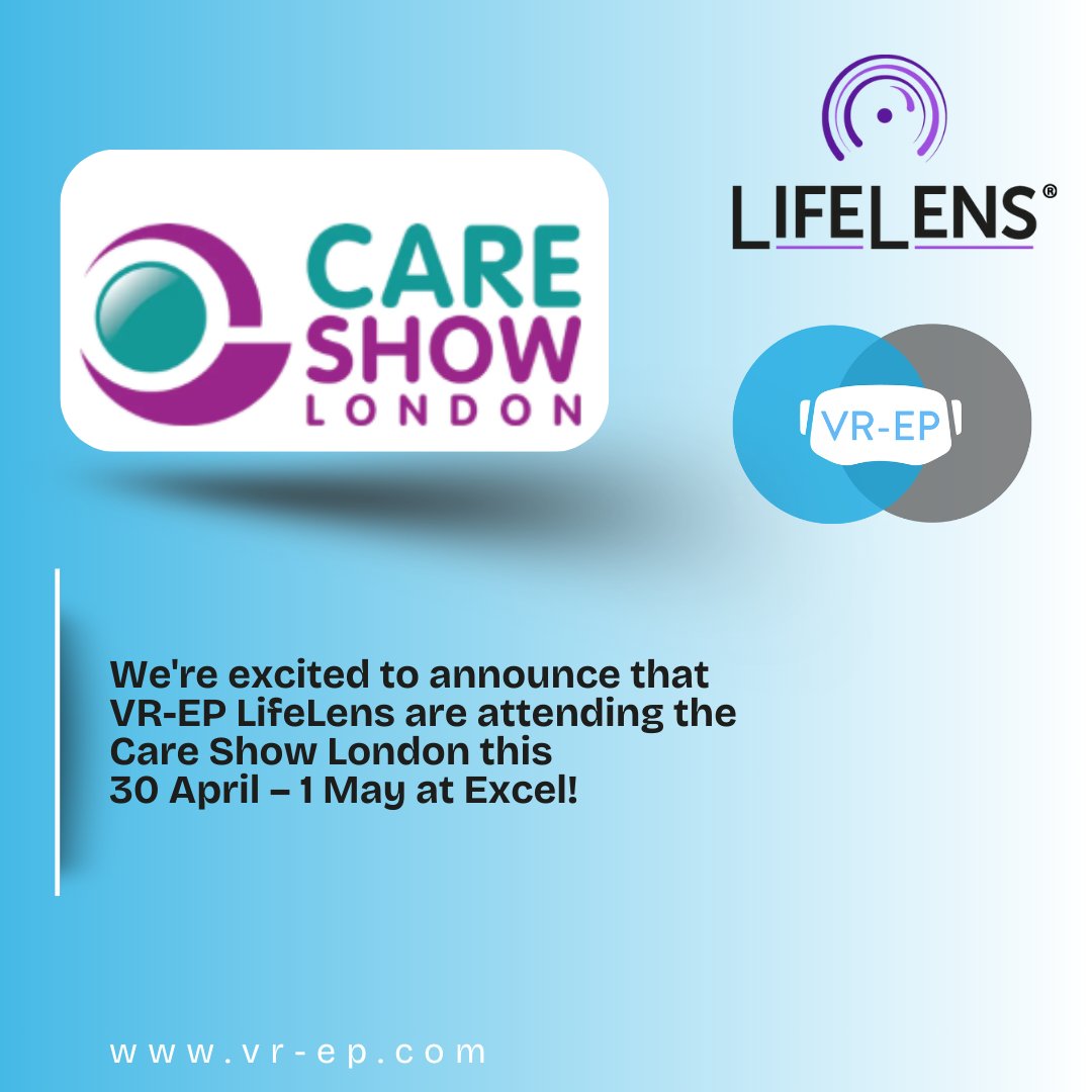 vr_lens's tweet photo. We're excited to announce that VR-EP LifeLens is attending the Care Show London on 30 April – 1 May at Excel!

#VRLifeLens #CareShowLondon #DementiaCare #HealthTech #EmpathyInCare #CareInnovation #CareShow2025 https://t.co/ME4CdDYc9z