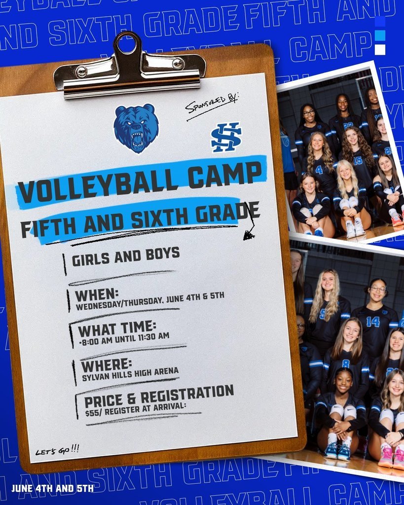 Sylvan Hills High volleyball team will host a camp for rising 5th and 6th graders this summer. The two-day camp will take place on June 4-5 from 8am until 11:30am each day. You can register and pay on site during the camp. This is for boys and girls!