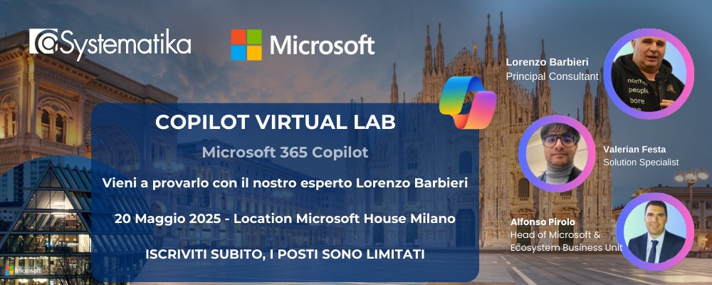 bit.ly/3GsMh2x  
Prova Microsoft 365 Copilot e sviluppa il tuo business con la guida del nostro esperto di AI! 🦾🚀
Ti aspetta formazione gratuita in presenza nell'accogliente scenario di Microsoft House. 👨‍🏫
Il nostro esperto di AI ti guiderà in un vero e proprio  ...