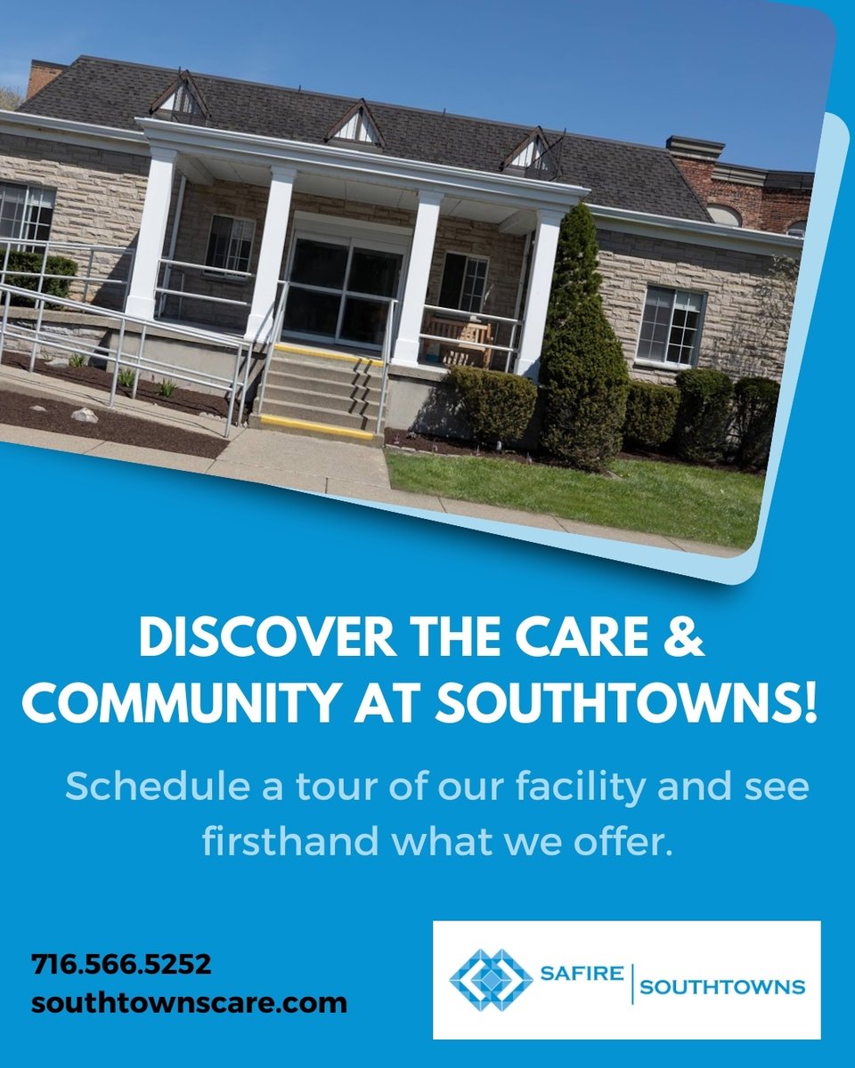 Discover the care and community at Southtowns! 🌟 We invite you to schedule a tour of our facility and see firsthand what we offer. Call us at (716) 566-5252 to book your visit today! 😀 We can't wait to welcome you! 

#SouthtownsCare #FacilityTour #SkilledNursing #SeniorCare
