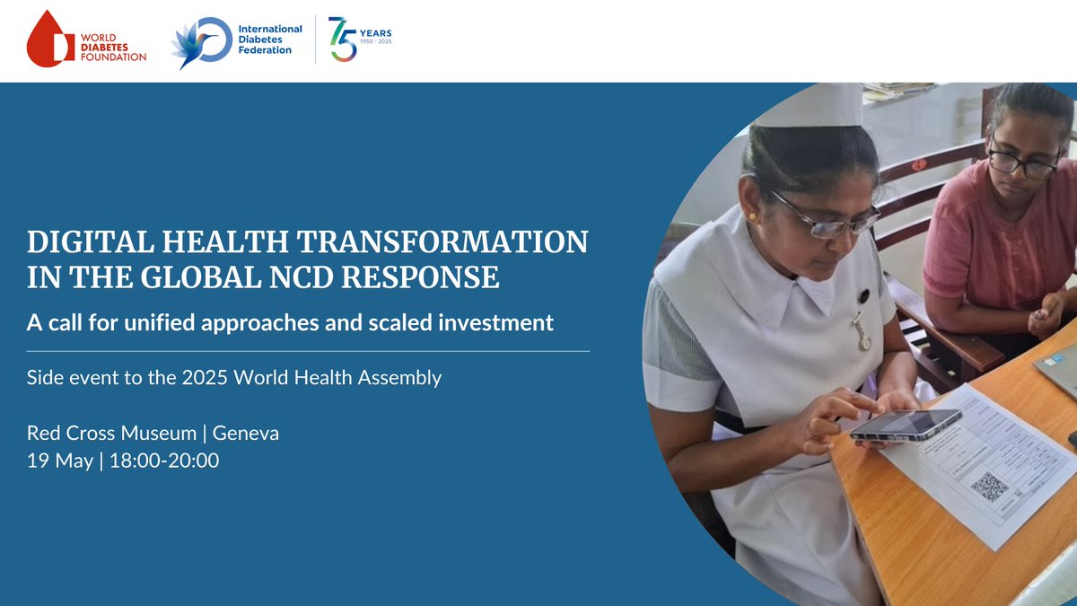 Int. Diabetes Fed. (@intdiabetesfed) on Twitter photo Join the International Diabetes Federation and the <a href="/WorldDiabetesF/">World Diabetes Foundation</a> at the 78th World Health Assembly for a key side event on “Digital health transformation in the global NCD response,” 19 May, 18:00–20:00 CEST, Red Cross Museum, Geneva. Hear from global leaders on scaling digital Join the International Diabetes Federation and the <a href="/WorldDiabetesF/">World Diabetes Foundation</a> at the 78th World Health Assembly for a key side event on “Digital health transformation in the global NCD response,” 19 May, 18:00–20:00 CEST, Red Cross Museum, Geneva. Hear from global leaders on scaling digital