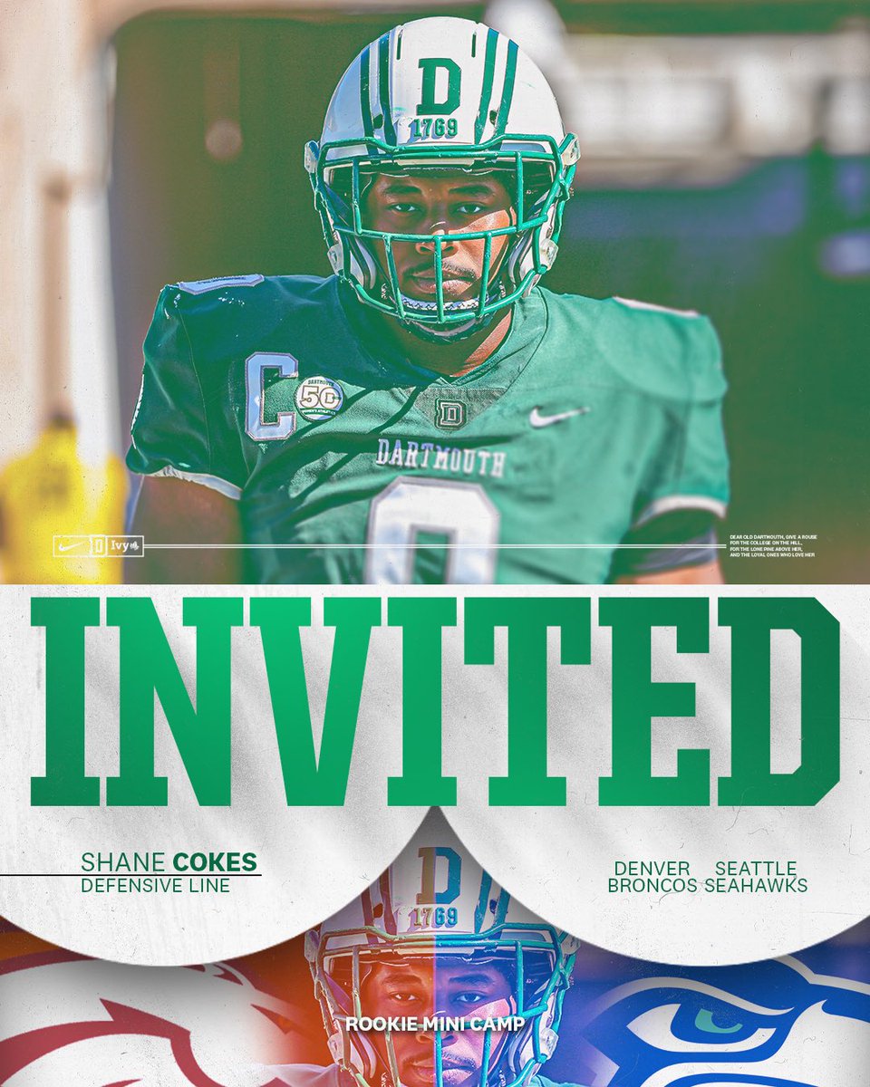 Dartmouth Football (@dartmouthftbl) on Twitter photo Next Stop: Denver Broncos & Seattle Seahawks
Shane Cokes ‘23 (<a href="/ShaneCokes/">Shane Cokes</a>) has accepted both Rookie Mini Camp invites from Denver Broncos & Seattle Seahawks!
#TheWoods #GoBigGreen Next Stop: Denver Broncos & Seattle Seahawks
Shane Cokes ‘23 (<a href="/ShaneCokes/">Shane Cokes</a>) has accepted both Rookie Mini Camp invites from Denver Broncos & Seattle Seahawks!
#TheWoods #GoBigGreen