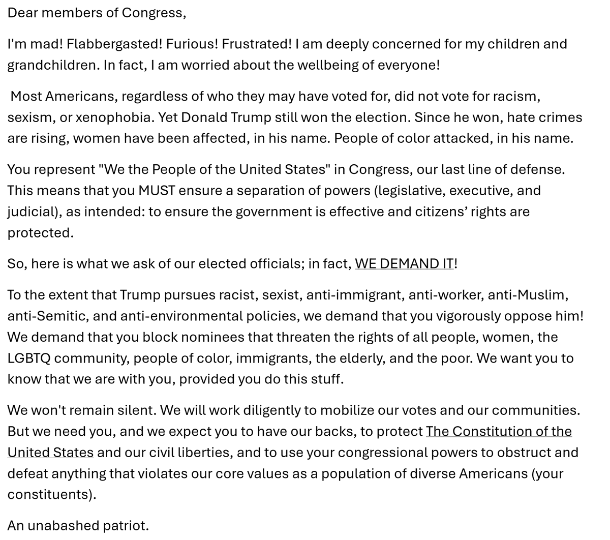brad3831's tweet photo. Dear members of Congress, 

I'm mad! Flabbergasted! Furious! Frustrated! I am deeply concerned for my children and grandchildren. In fact, I am worried about the wellbeing of everyone! #government #parties #today #love https://t.co/9RcySR3ir5