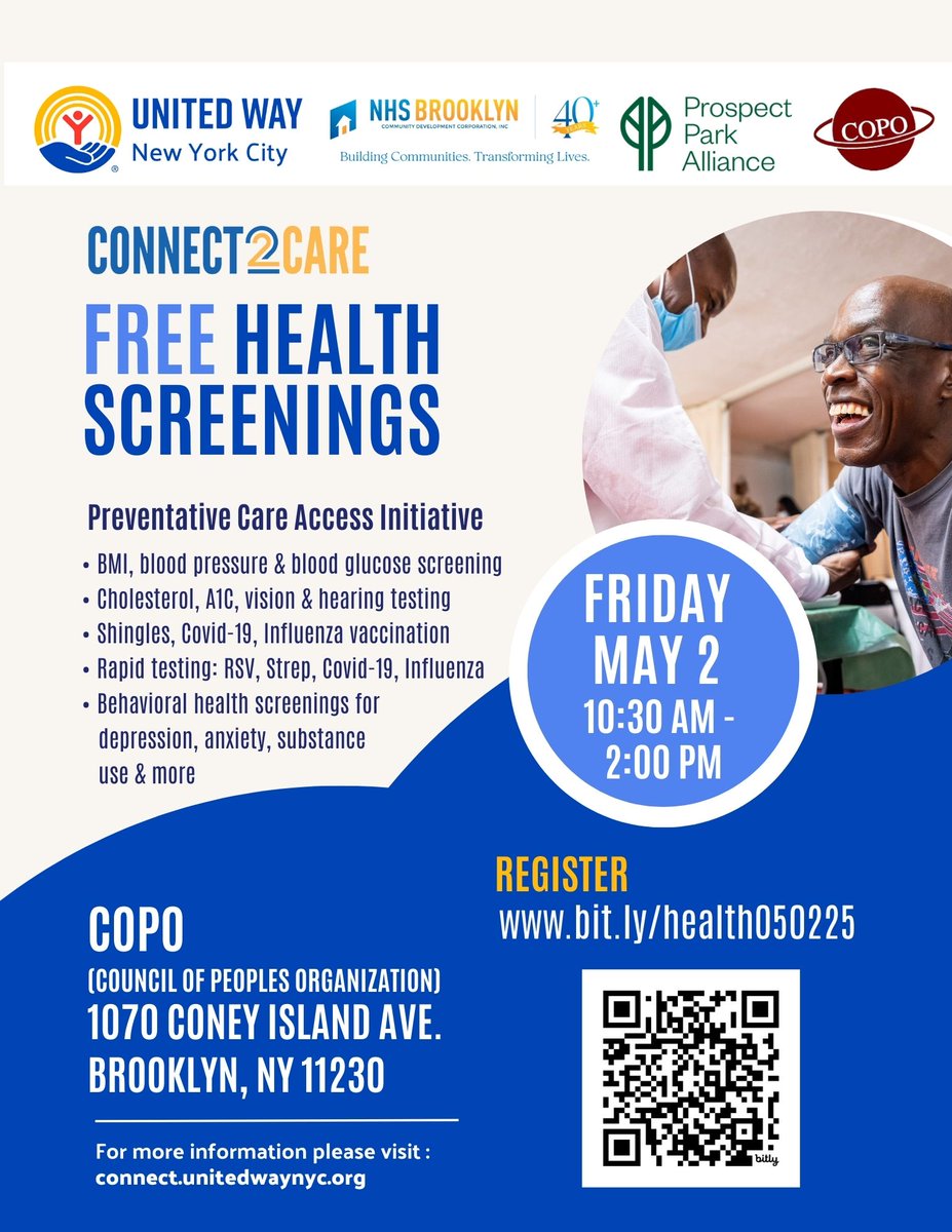 NHS Brooklyn (@nhsbrooklyn) on Twitter photo Join us for a free health screening during COPO's food giveaway. Friday May 2, 10:30am-2pm. Sponsored by <a href="/unitedwaynyc/">United Way of New York City</a> <a href="/NHSBrooklyn/">NHS Brooklyn</a> <a href="/prospect_park/">Prospect Park</a> Join us for a free health screening during COPO's food giveaway. Friday May 2, 10:30am-2pm. Sponsored by <a href="/unitedwaynyc/">United Way of New York City</a> <a href="/NHSBrooklyn/">NHS Brooklyn</a> <a href="/prospect_park/">Prospect Park</a>