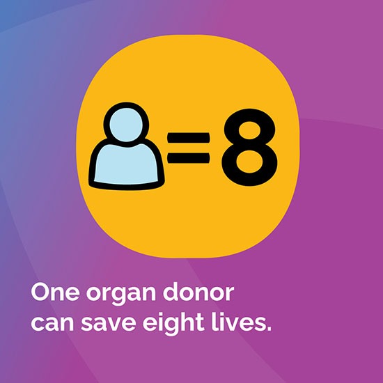 April is #BeADonor Month! Did you know? 1 organ donor can save 8 lives. Register to be 
an organ and tissue donor at BeADonor.ca.