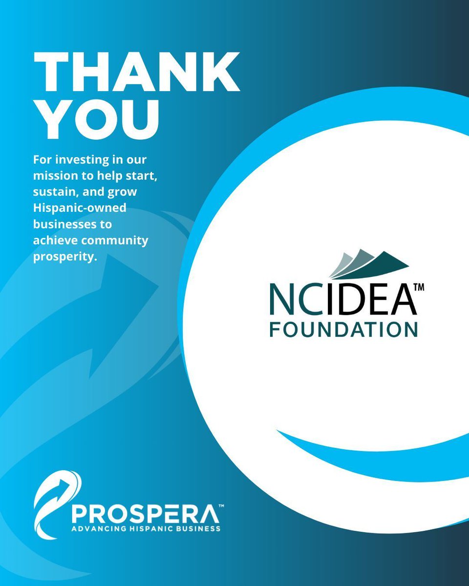 ProsperaUSA's tweet photo. 🎉 Big news from North Carolina! We’re proud to share that Prospera was one of 18 organizations selected to receive a grant through a highly competitive process from NC IDEA! Visit https://t.co/6hIgZVsz4R for more details. #ProsperaUSA #NCIDEA #WellsFargo #HispanicEntrepreneurs https://t.co/BZ6k8ARrSr