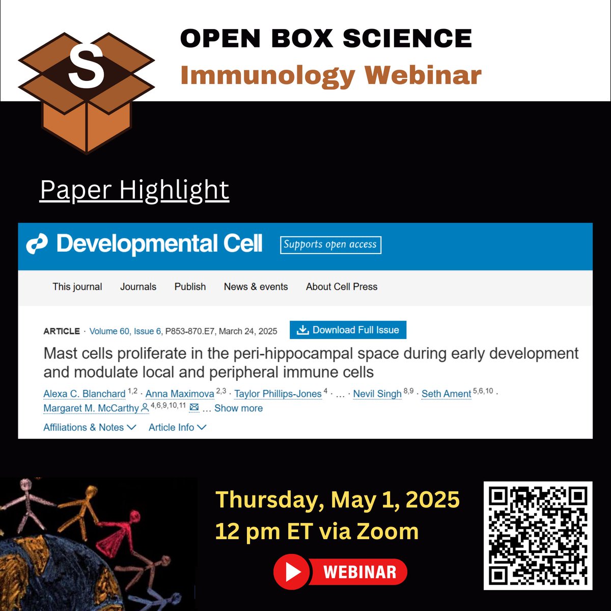 OpenBoxSci's tweet image. IT&apos;S TOMORROW!

Mast cells proliferate in the peri-hippocampal space during early development and modulate local and peripheral immune cells (@Dev_Cell 2025)

📆 Thu, 5/1, 12 pm ET   
🎙️ Speaker: @AlexaCBlanchard @PegMcC Lab
🎙️ Moderator: @CCJerryLinPhD
👉 us02web.zoom.us/meeting/regist…