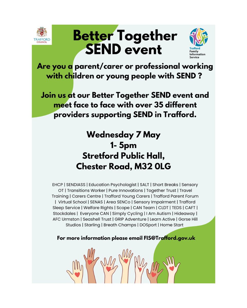 🌟 We will be at the Better Together SEND event! 📅 Wed, 7 May, 1-5 PM. ✅ Chats, refreshments, crafts, goodie bags, raffle! No booking needed! 👉 ow.ly/2e5Q50VtGX1 💙 #BetterTogether #SENDSupport
