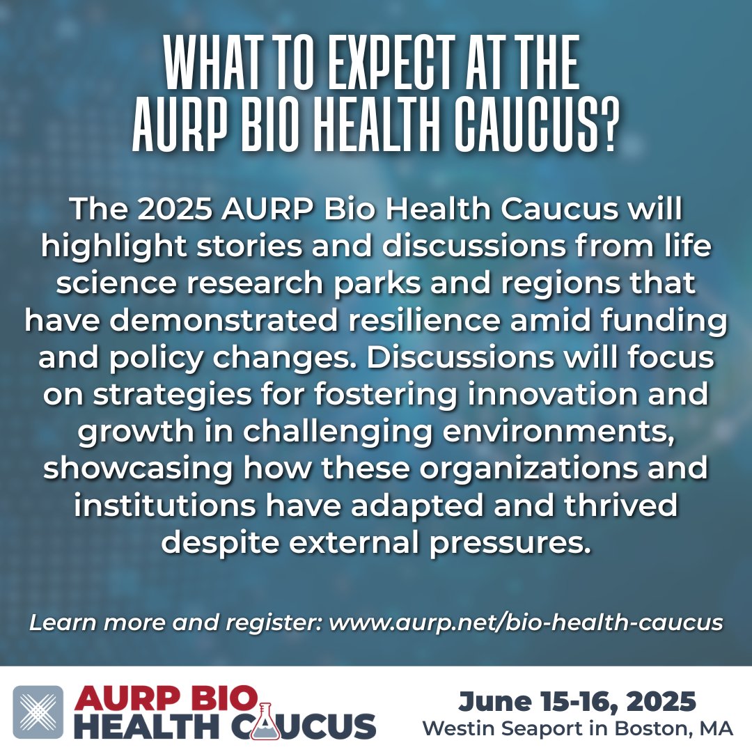 AURP (@aurp) on Twitter photo #AURPinAction: AURP hosts its 2025 BIO Health Caucus (6/15-16, Boston) taking place before <a href="/IAmBiotech/">Biotechnology Innovation Organization</a> #BIO2025 begins! Our speakers will focus on life science research parks and regions that have demonstrated resilience amid funding and policy changes: bit.ly/2WOtmEO #AURPinAction: AURP hosts its 2025 BIO Health Caucus (6/15-16, Boston) taking place before <a href="/IAmBiotech/">Biotechnology Innovation Organization</a> #BIO2025 begins! Our speakers will focus on life science research parks and regions that have demonstrated resilience amid funding and policy changes: bit.ly/2WOtmEO