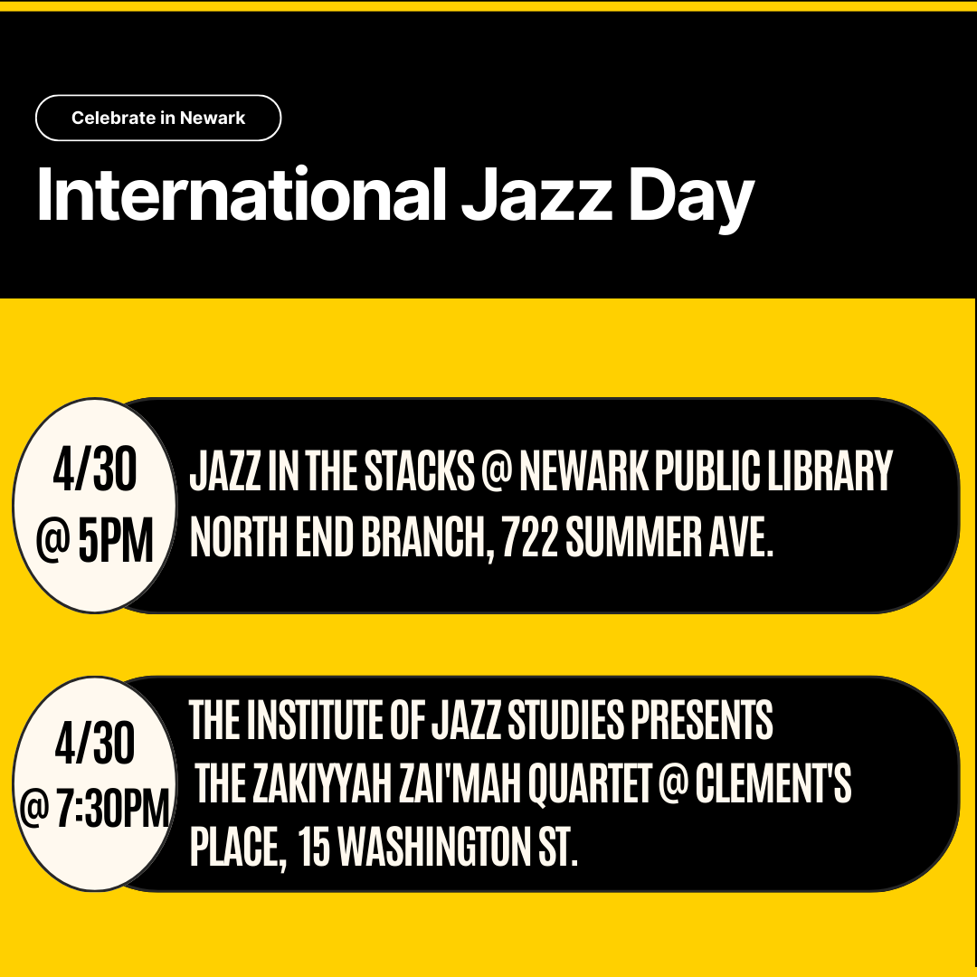 Happy #InternationalJazzDay! On this International Jazz Day, take a moment to celebrate Newark's vibrant history alongside artists from around the globe. Attend local jazz events or tune into #WBGO 88.3 FM on your radio for some smooth tunes.