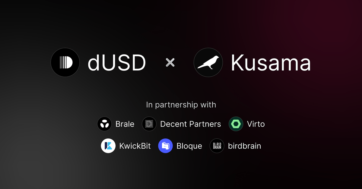 kusama (@kusamanetwork) on Twitter photo .@Brale_xyz are announcing their integration with Kusama and the launch of the decent/dUSD stablecoin with <a href="/decentpartners/">Decent Partners 🐢</a>.
decent (dUSD) is built to fuel creativity in the Kusama ecosystem and beyond. .@Brale_xyz are announcing their integration with Kusama and the launch of the decent/dUSD stablecoin with <a href="/decentpartners/">Decent Partners 🐢</a>.
decent (dUSD) is built to fuel creativity in the Kusama ecosystem and beyond.